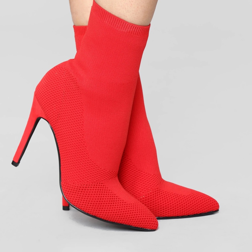Red heeled sock boots